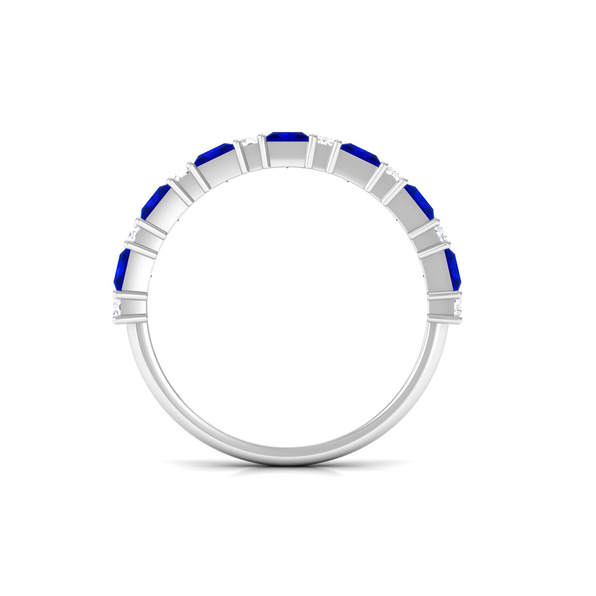 Princess Cut Lab Grown Blue Sapphire Half Eternity Ring with Diamond