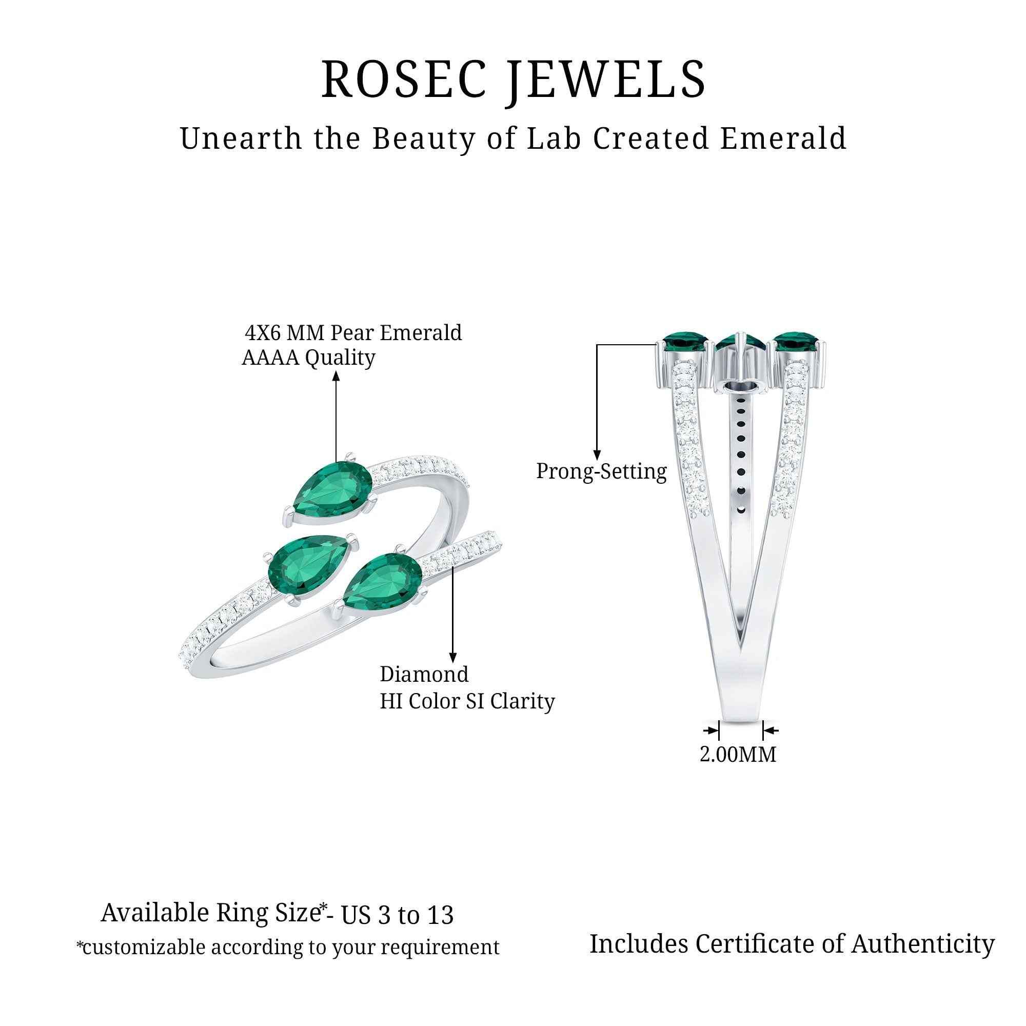 Certified Pear Shape Lab Grown Emerald Diamond Cocktail Ring
