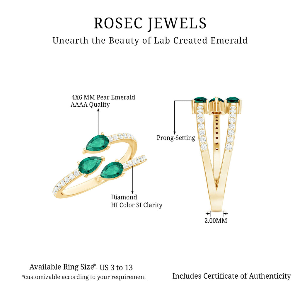 Certified Pear Shape Lab Grown Emerald Diamond Cocktail Ring