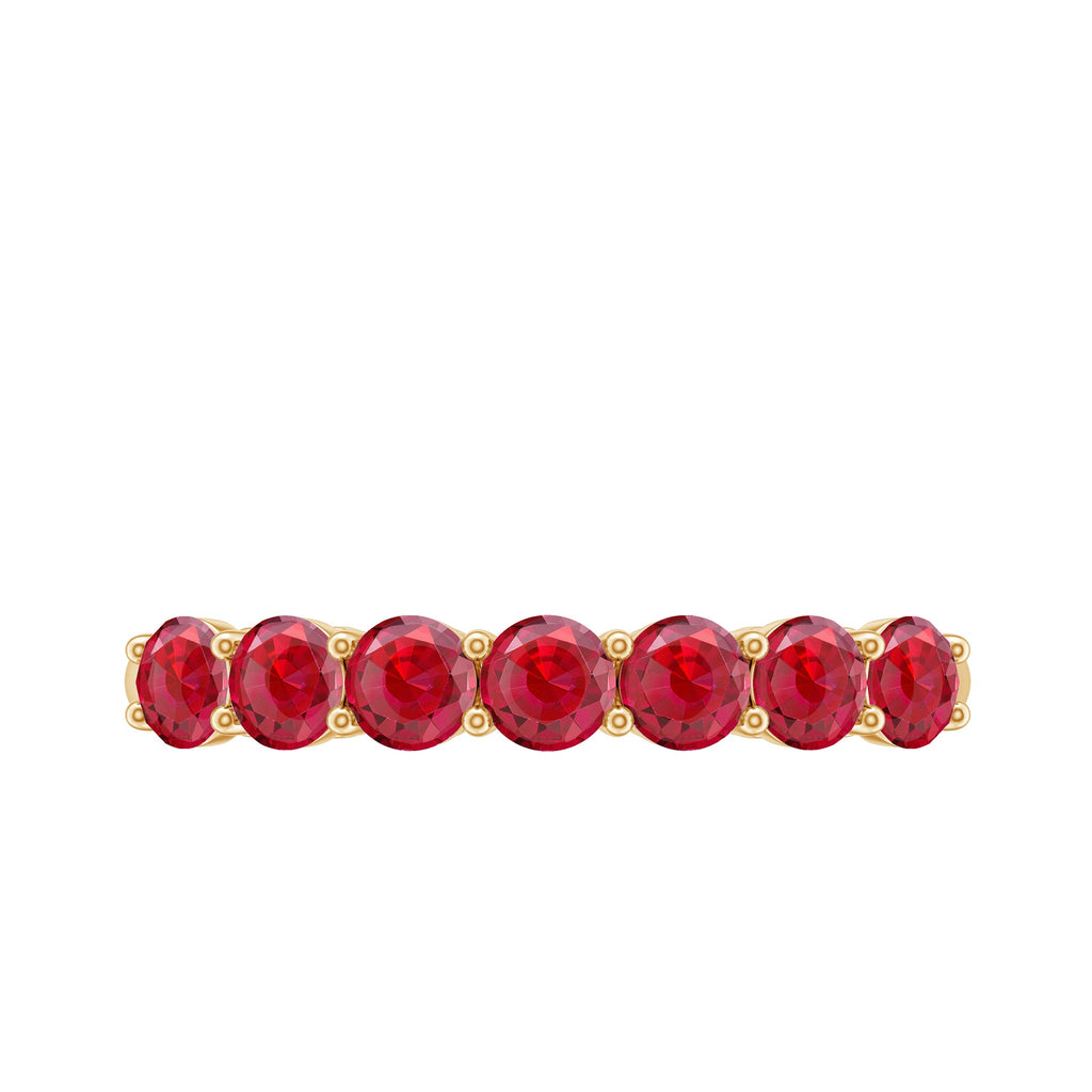 Lab Created Ruby Seven Stone Half Eternity Ring in Gold
