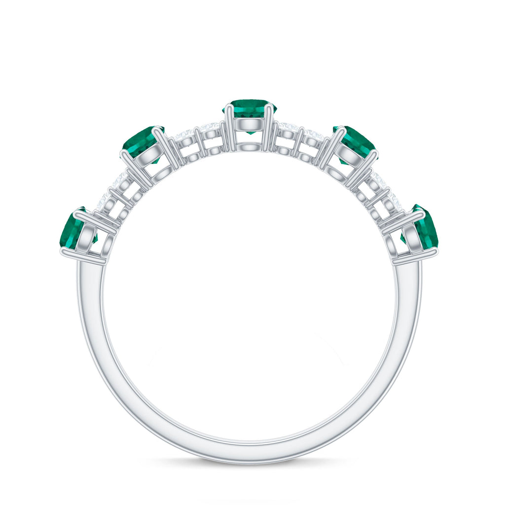 Certified Lab Grown Emerald Half Eternity Anniversary Ring with Diamond