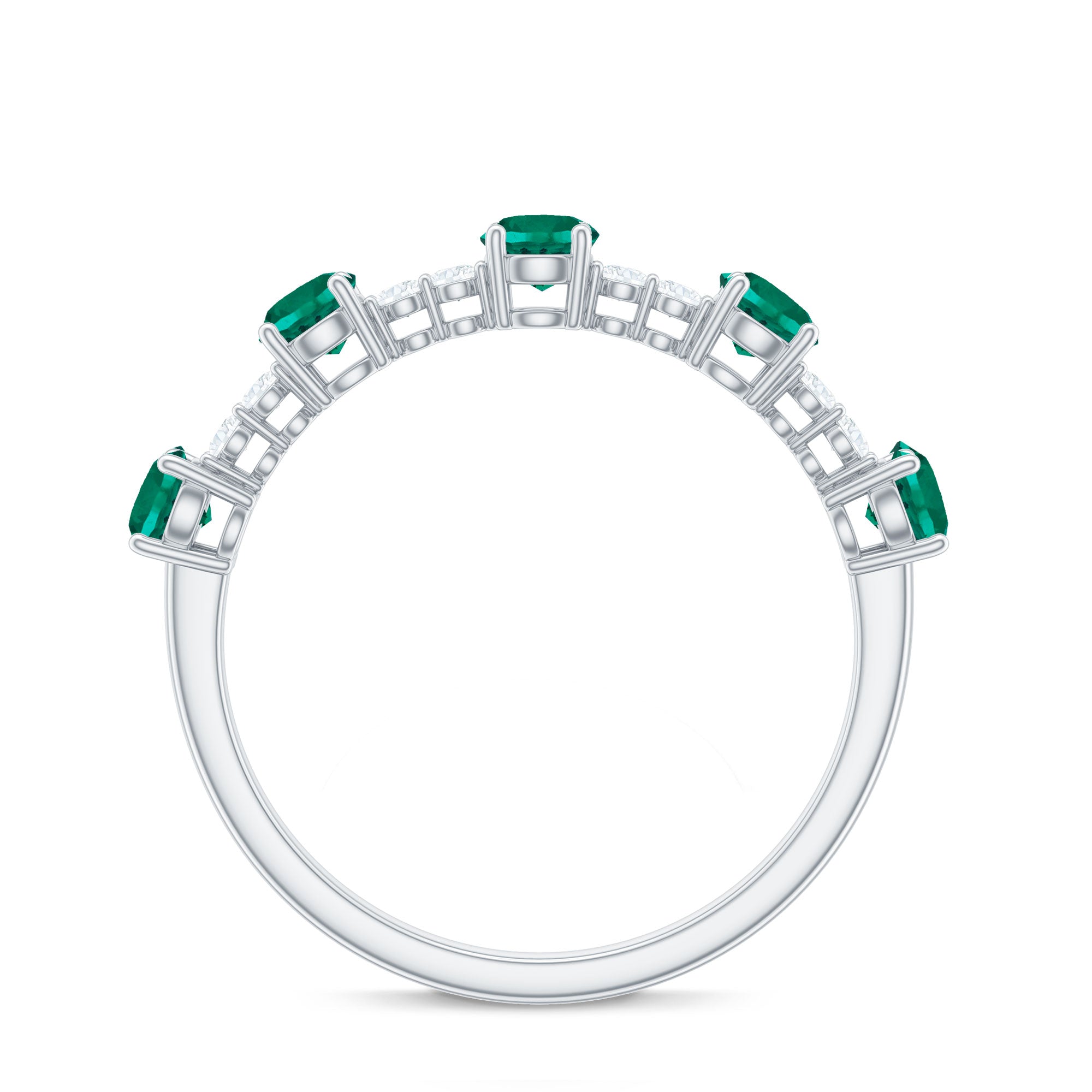 Certified Lab Grown Emerald Half Eternity Anniversary Ring with Diamond