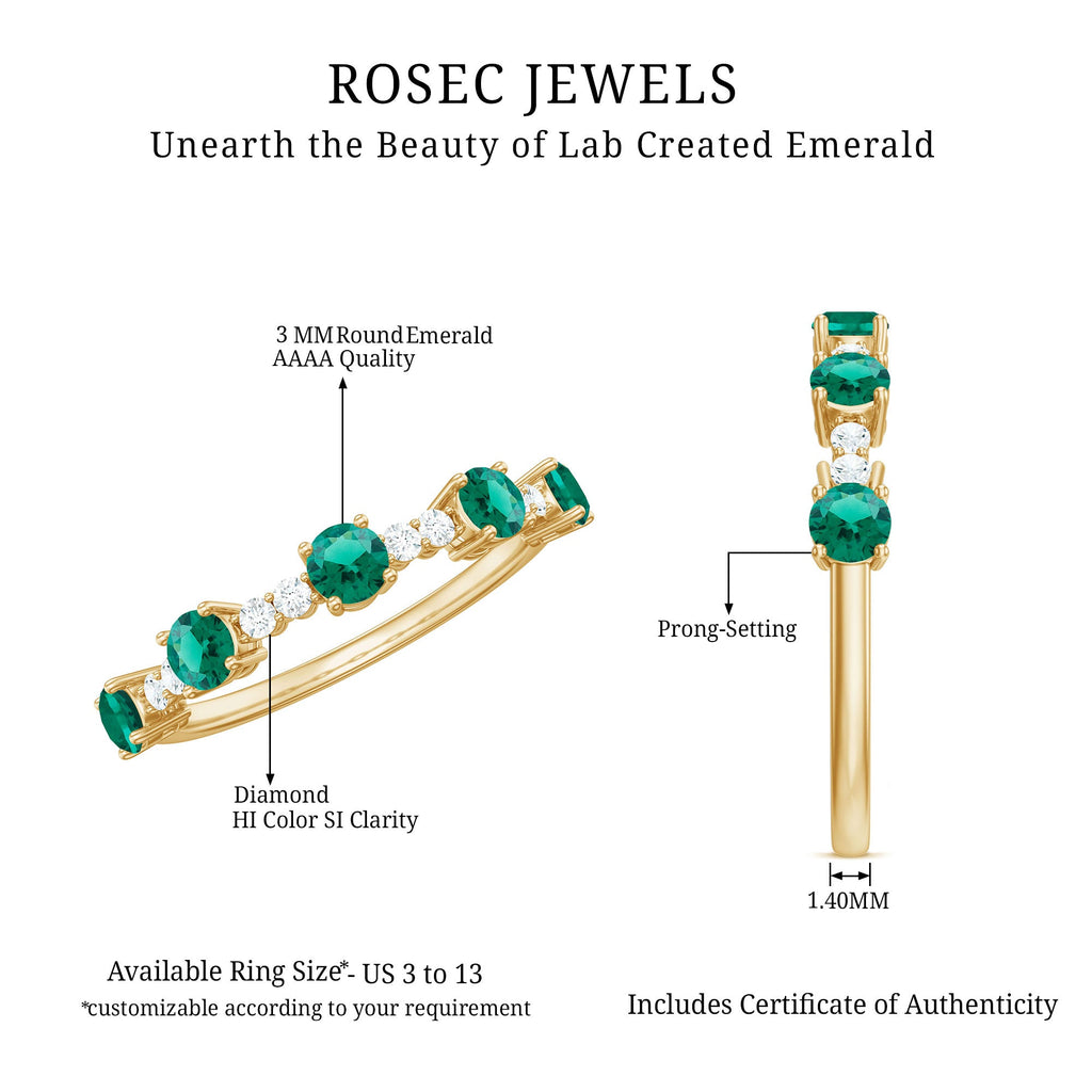 Certified Lab Grown Emerald Half Eternity Anniversary Ring with Diamond
