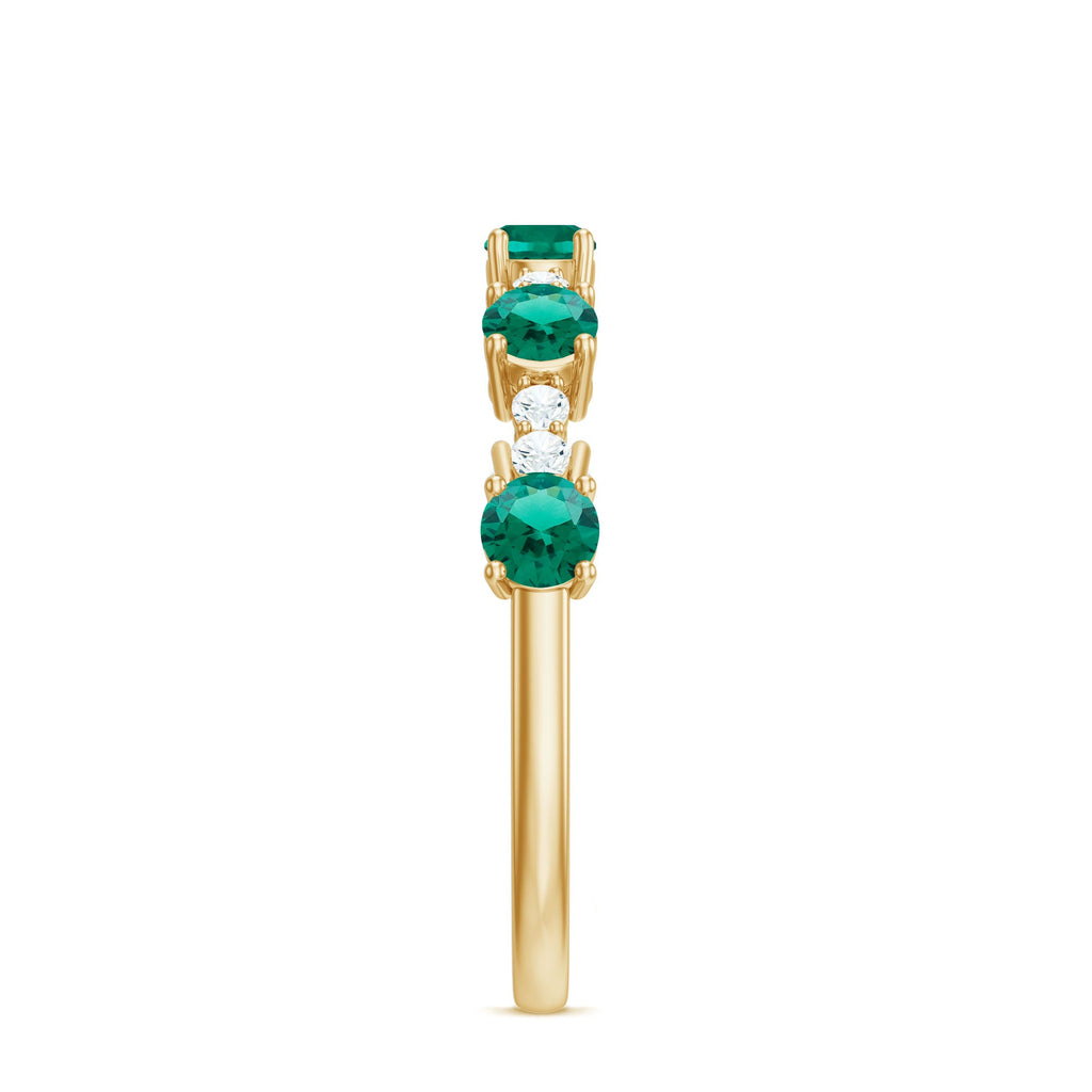 Certified Lab Grown Emerald Half Eternity Anniversary Ring with Diamond