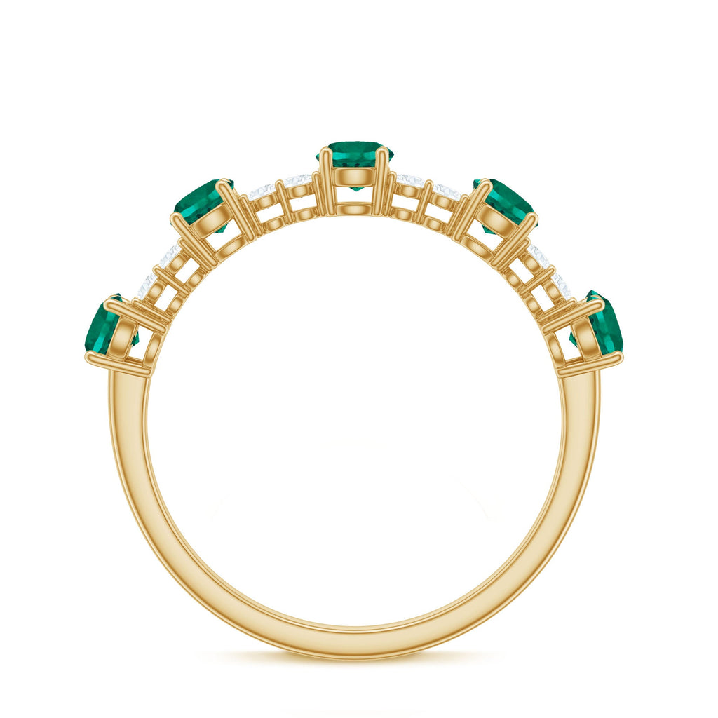 Certified Lab Grown Emerald Half Eternity Anniversary Ring with Diamond