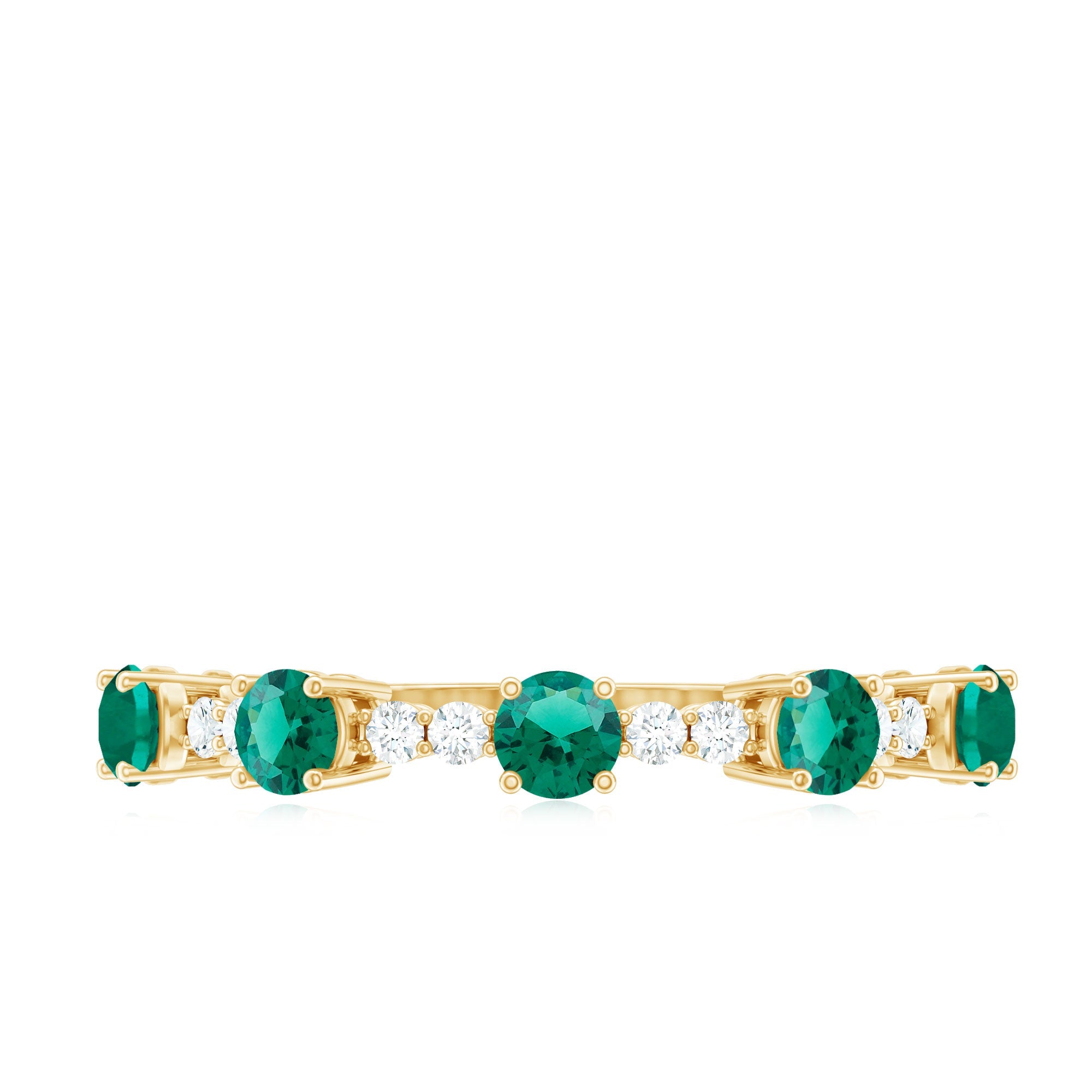 Certified Lab Grown Emerald Half Eternity Anniversary Ring with Diamond