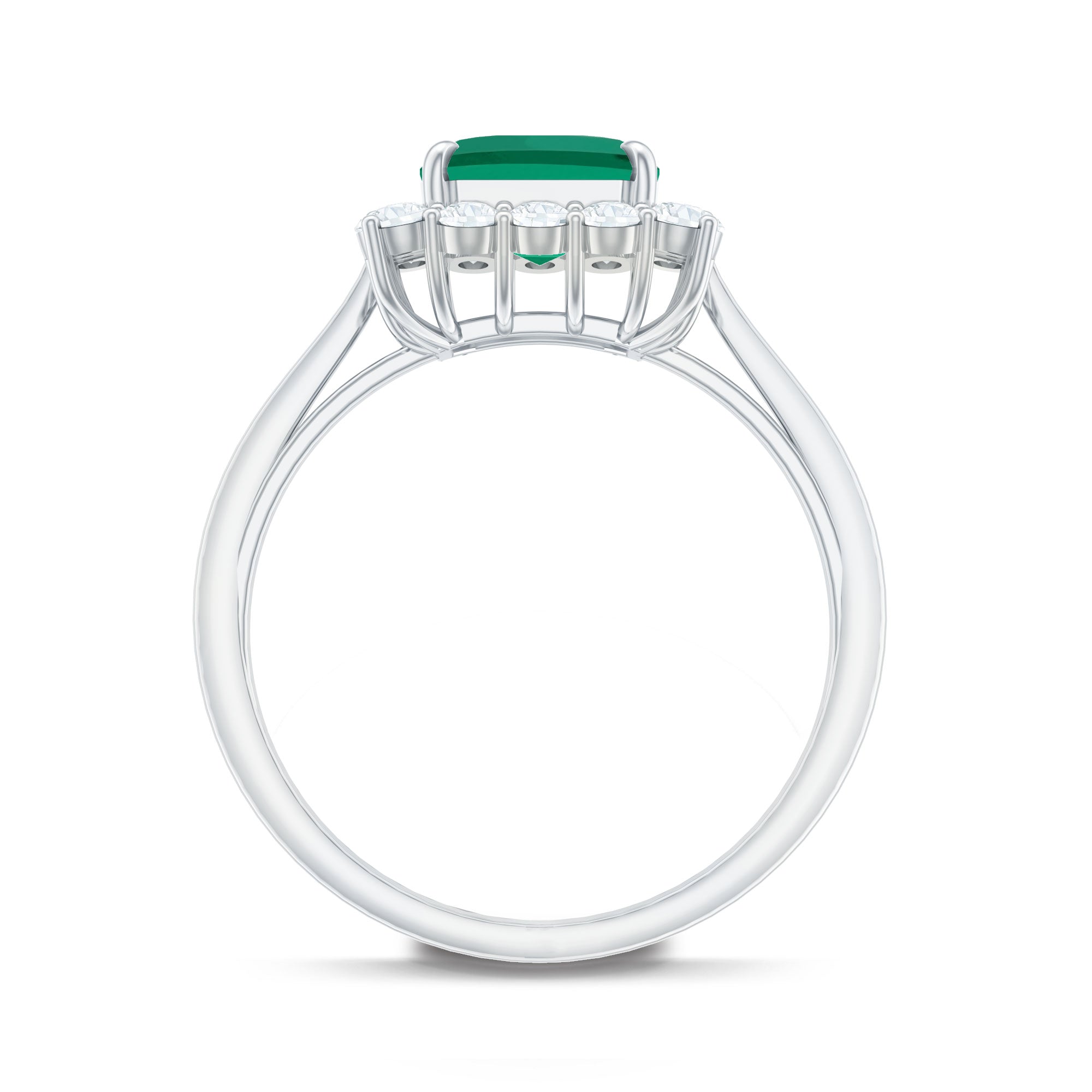 Lab Grown 7X9 mm Emerald Cut Emerald Vintage Engagement Ring with Diamond Halo