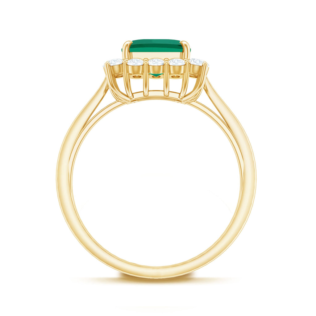 Lab Grown 7X9 mm Emerald Cut Emerald Vintage Engagement Ring with Diamond Halo