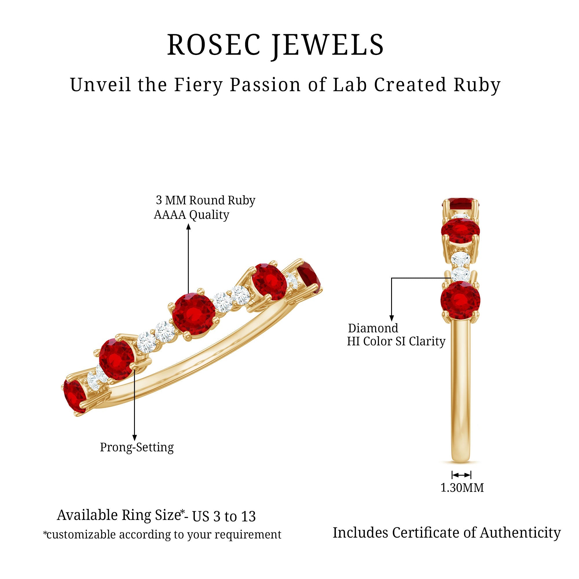 Lab Created Ruby and Diamond Half Eternity Stackable Ring