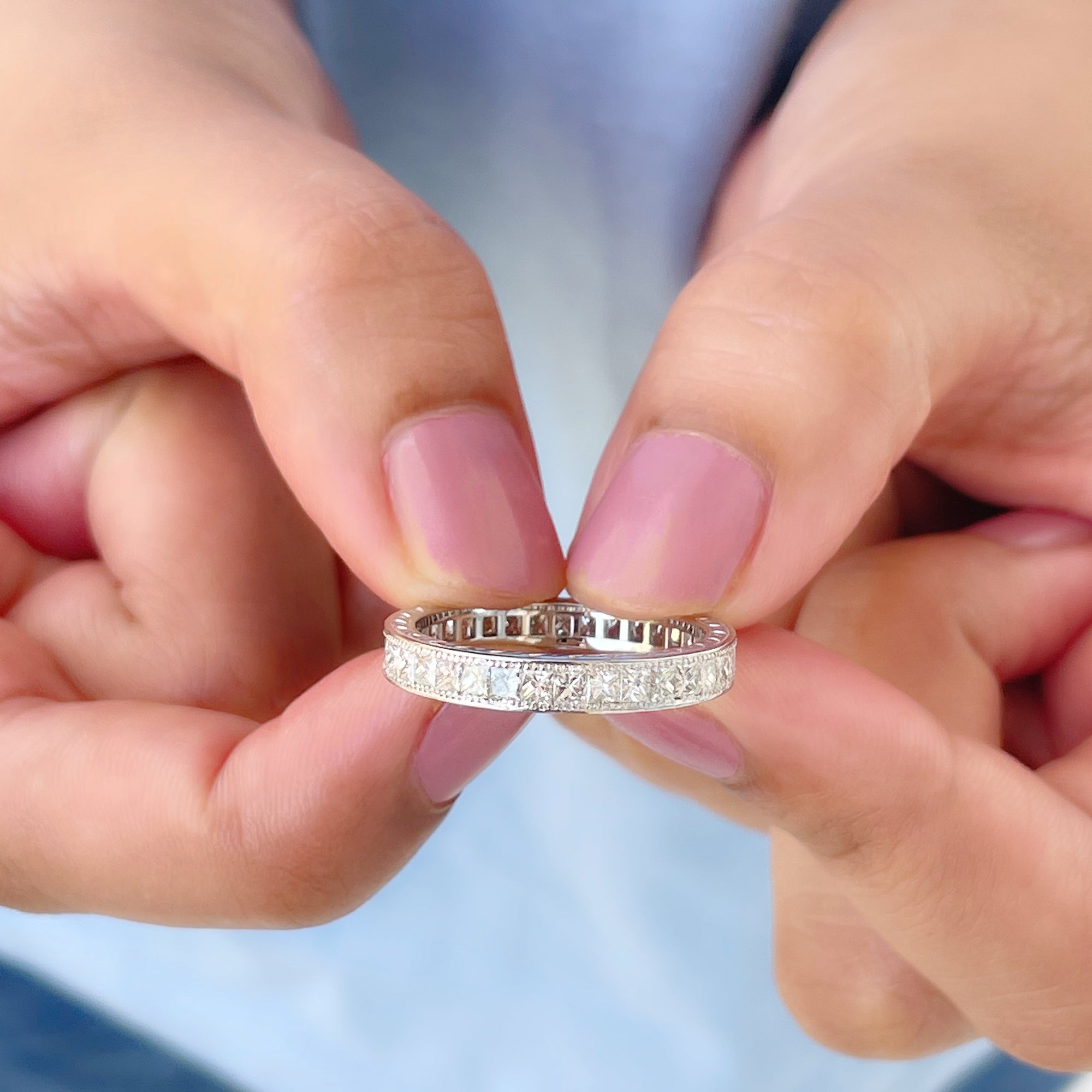 Certified Princess Cut Lab Grown Diamond Eternity Wedding Band