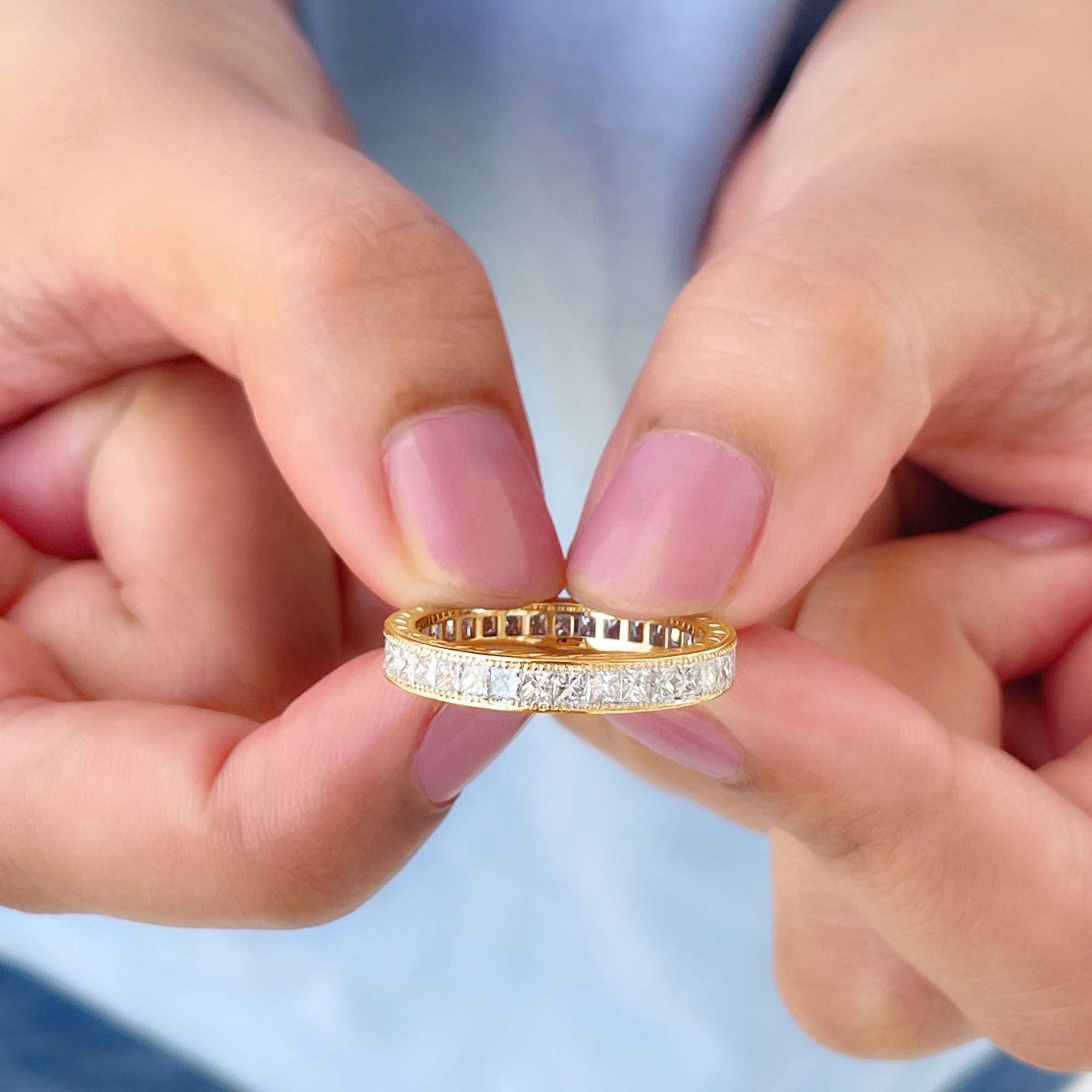 Certified Princess Cut Lab Grown Diamond Eternity Wedding Band