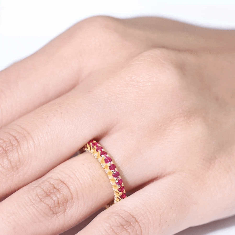 1.75 CT Round Shape Lab Grown Ruby and Diamond Eternity Wedding Band