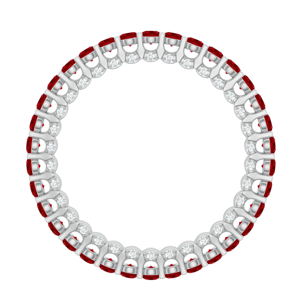 1.75 CT Round Shape Lab Grown Ruby and Diamond Eternity Wedding Band