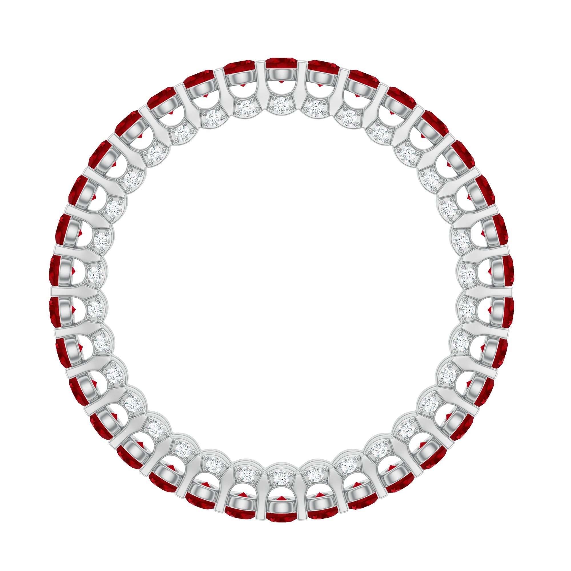 1.75 CT Round Shape Lab Grown Ruby and Diamond Eternity Wedding Band