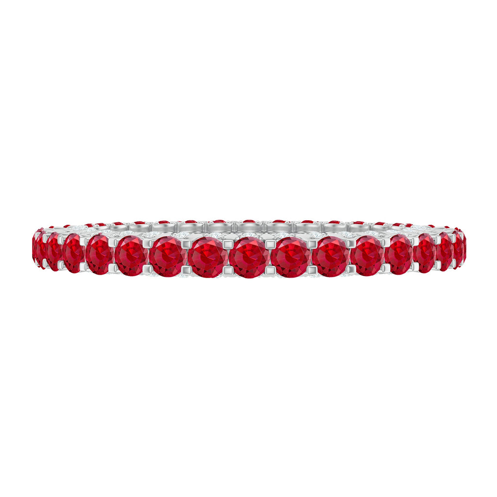 1.75 CT Round Shape Lab Grown Ruby and Diamond Eternity Wedding Band