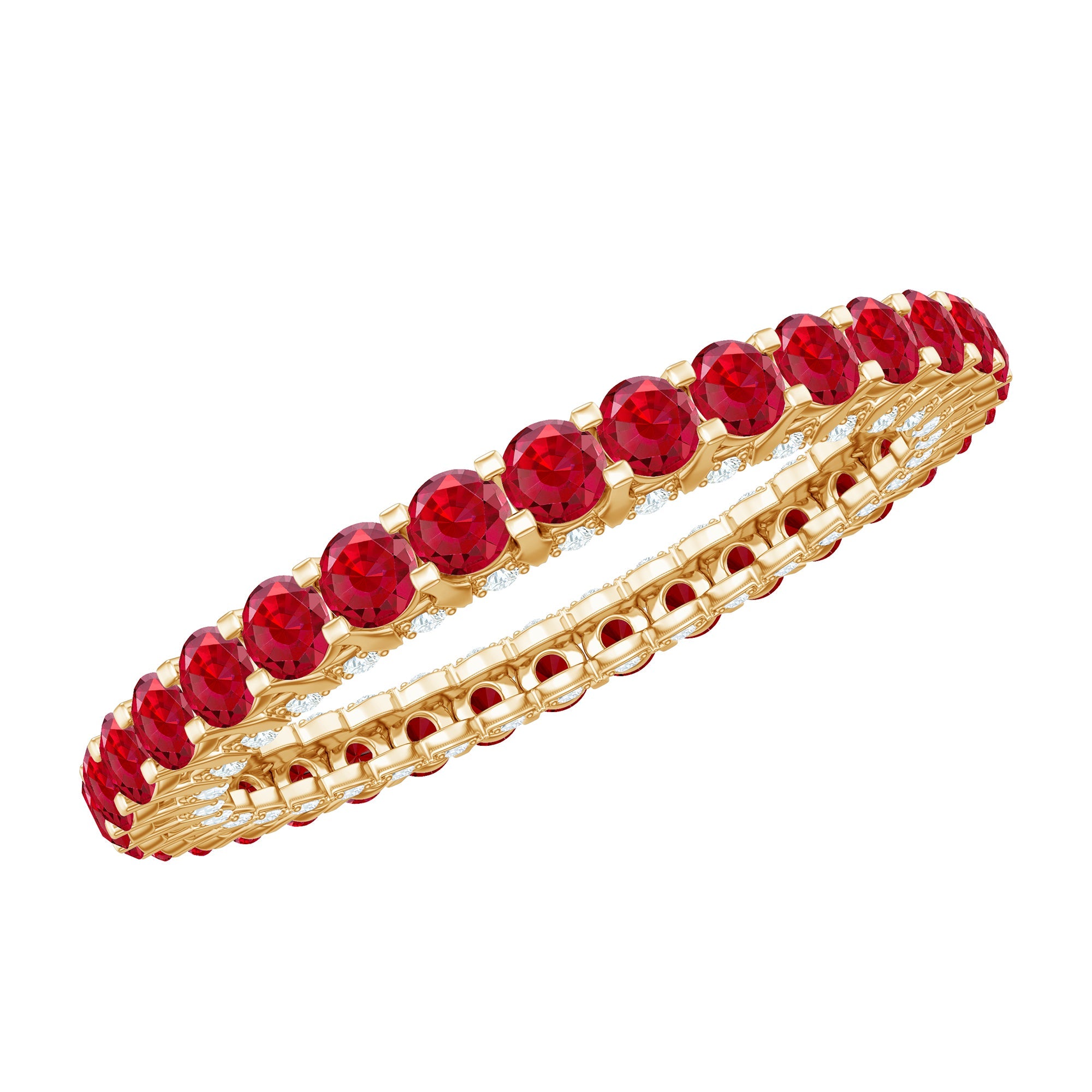1.75 CT Round Shape Lab Grown Ruby and Diamond Eternity Wedding Band