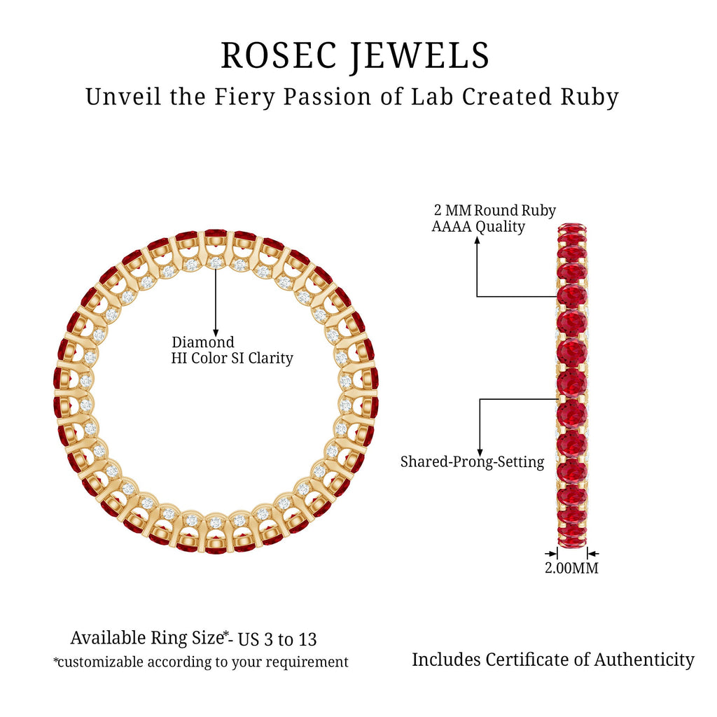 1.75 CT Round Shape Lab Grown Ruby and Diamond Eternity Wedding Band