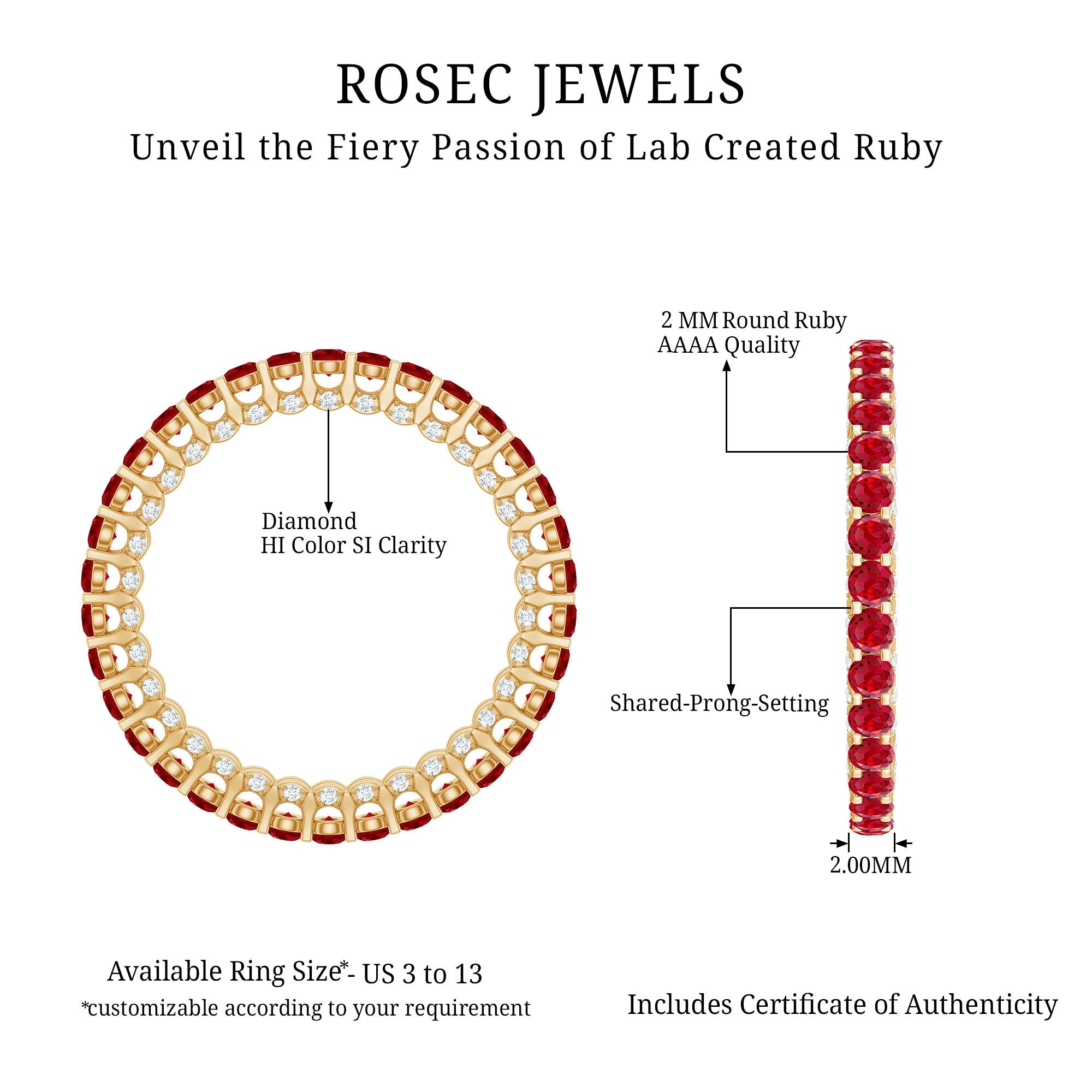 1.75 CT Round Shape Lab Grown Ruby and Diamond Eternity Wedding Band