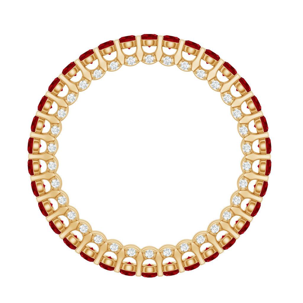 1.75 CT Round Shape Lab Grown Ruby and Diamond Eternity Wedding Band