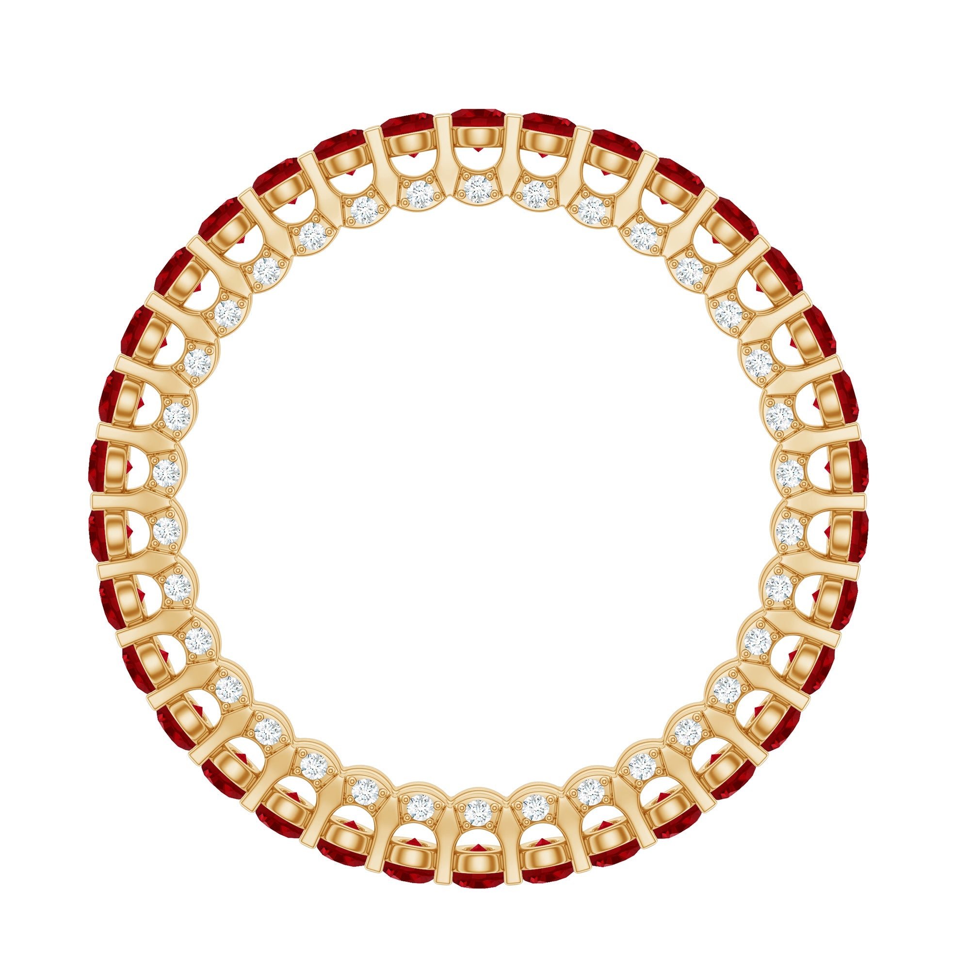 1.75 CT Round Shape Lab Grown Ruby and Diamond Eternity Wedding Band