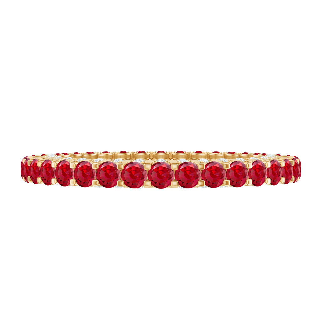 1.75 CT Round Shape Lab Grown Ruby and Diamond Eternity Wedding Band