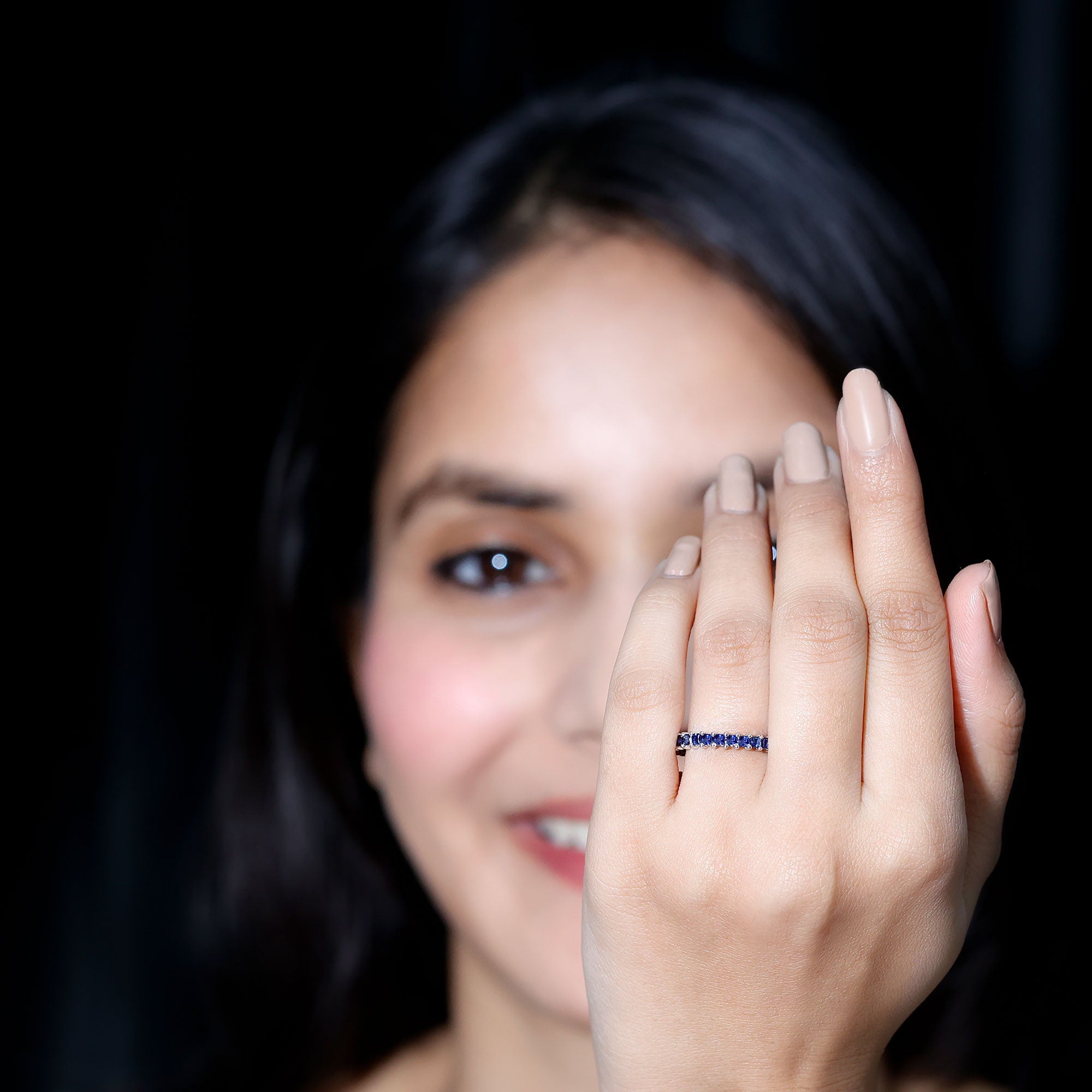Princess Cut Certified Lab Created Blue Sapphire Full Eternity Ring