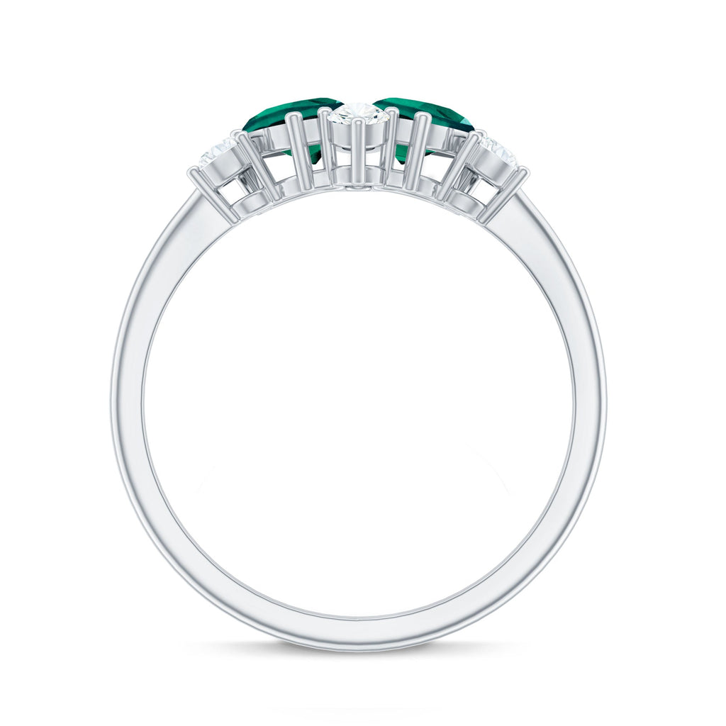 Designer Pear Shape Lab Grown Emerald Toi Et Moi Engagement Ring with Diamond