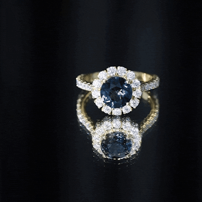 8mm Round London Blue Topaz Halo Engagement Ring with Moissanite