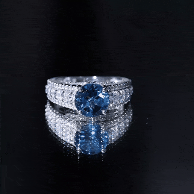 8 mm London Blue Topaz Statement Engagement Ring with Side Stones