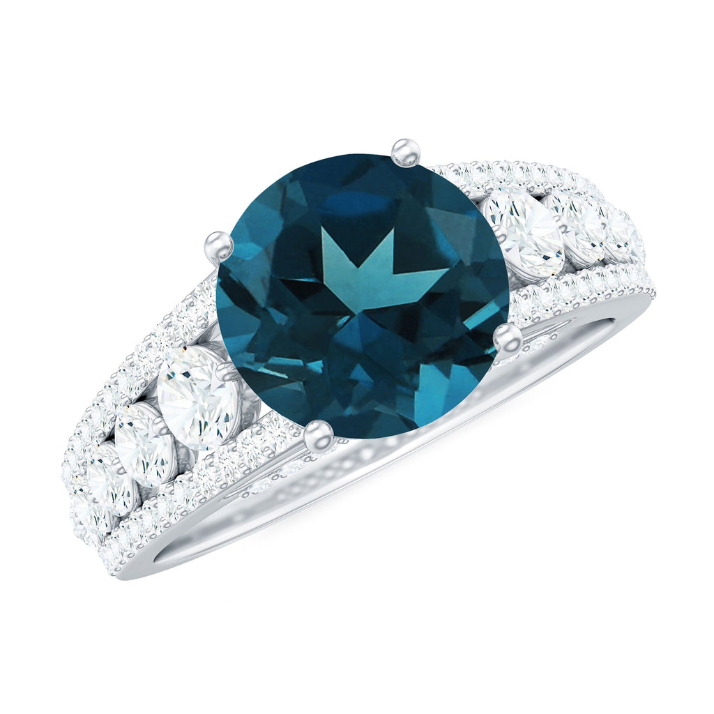 8 mm London Blue Topaz Statement Engagement Ring with Side Stones