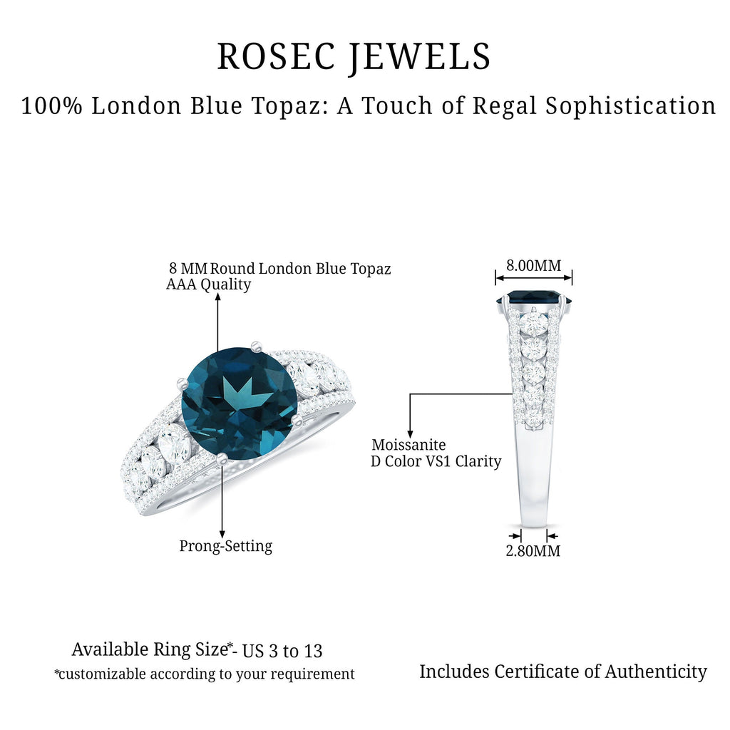 8 mm London Blue Topaz Statement Engagement Ring with Side Stones