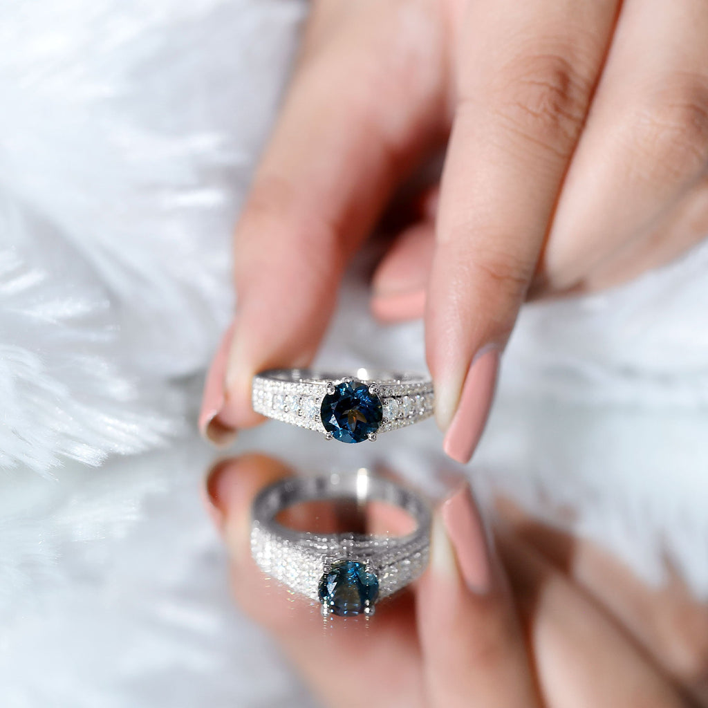 8 mm London Blue Topaz Statement Engagement Ring with Side Stones