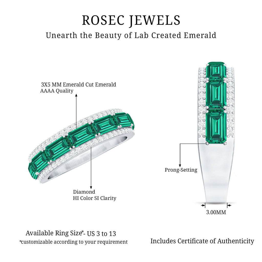 Certified Lab Grown Emerald Diamond Wedding Band in East West Style