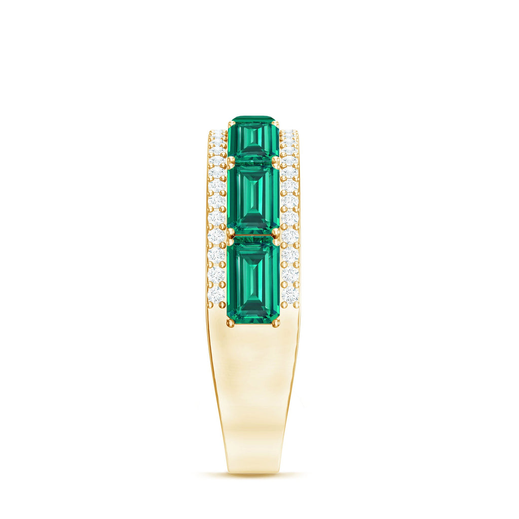 Certified Lab Grown Emerald Diamond Wedding Band in East West Style