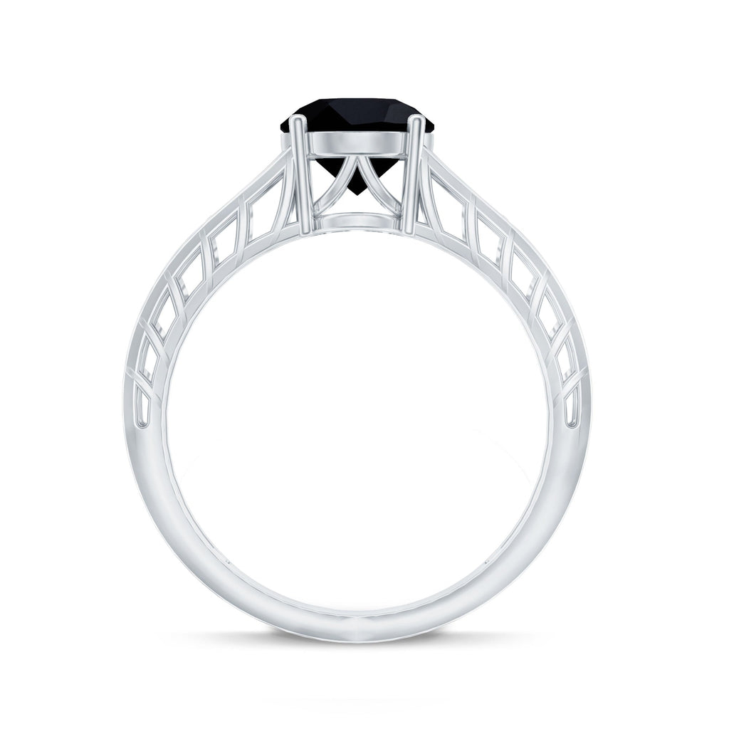 Black Onyx Solitaire Band Ring with Cut Work