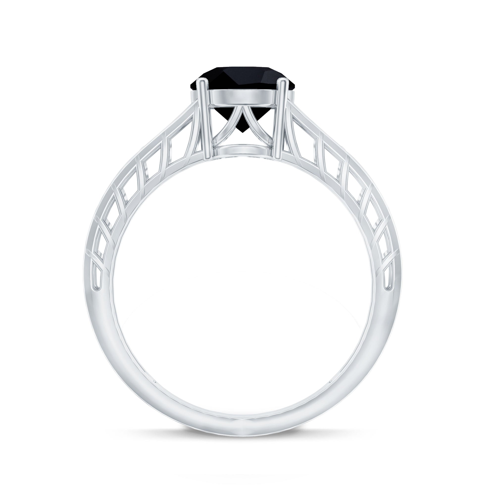 Black Onyx Solitaire Band Ring with Cut Work