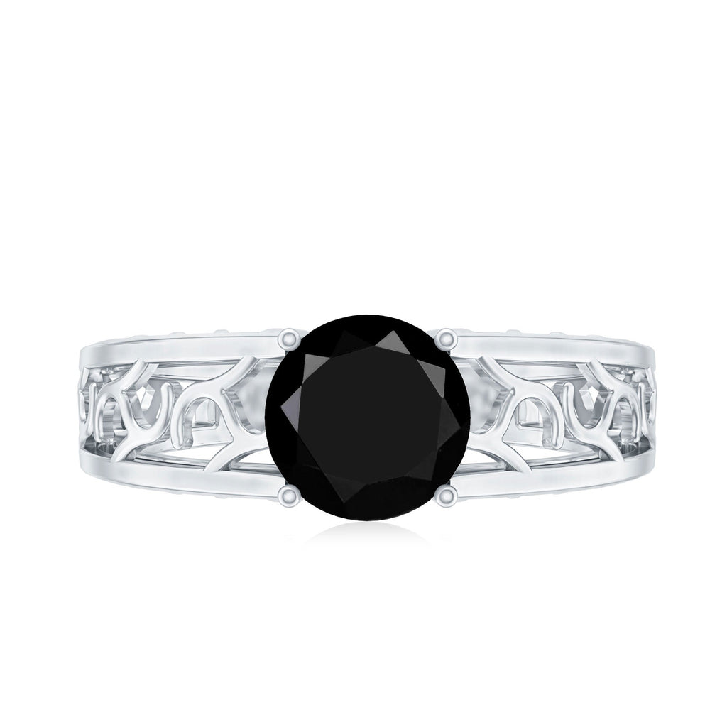 Black Onyx Solitaire Band Ring with Cut Work