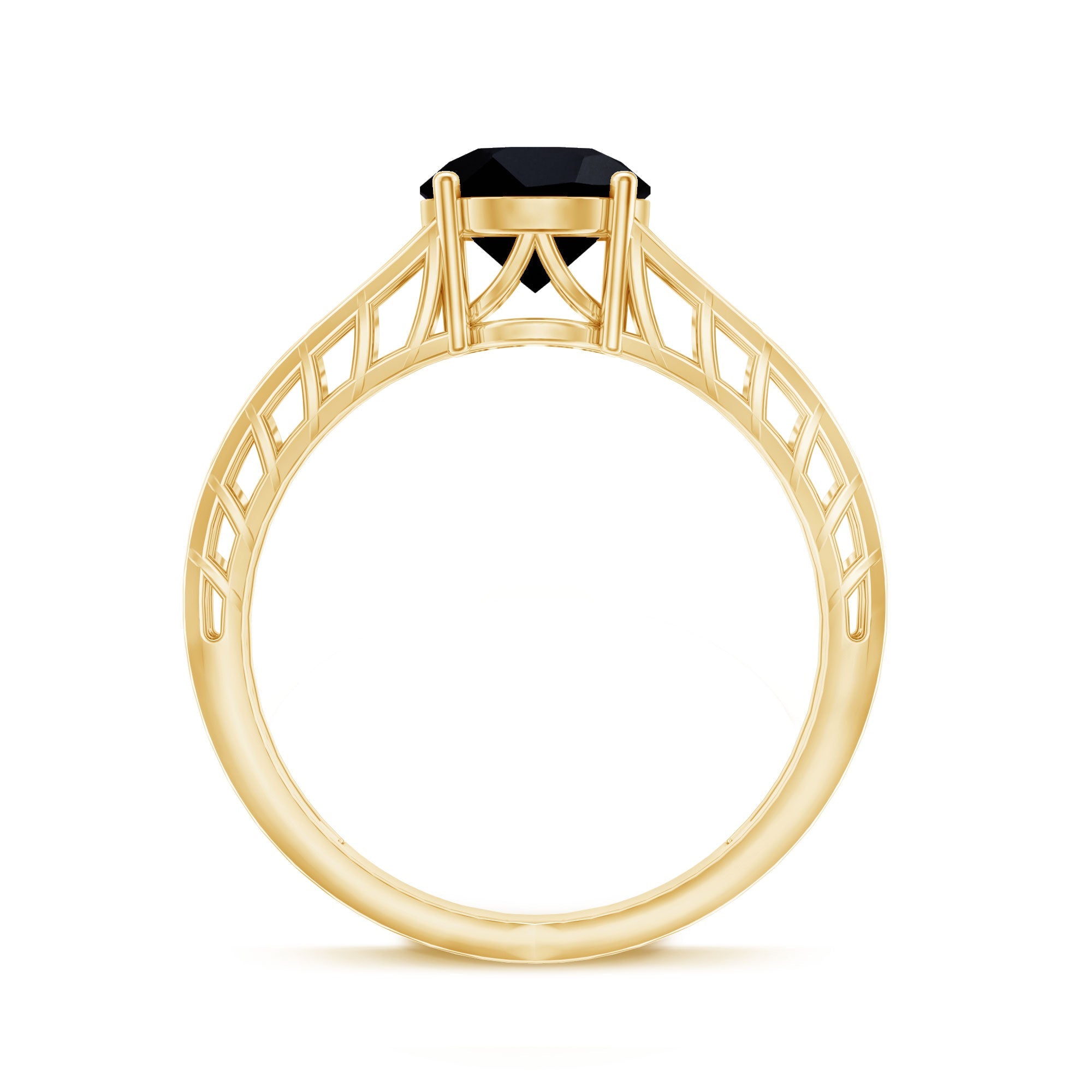 Black Onyx Solitaire Band Ring with Cut Work