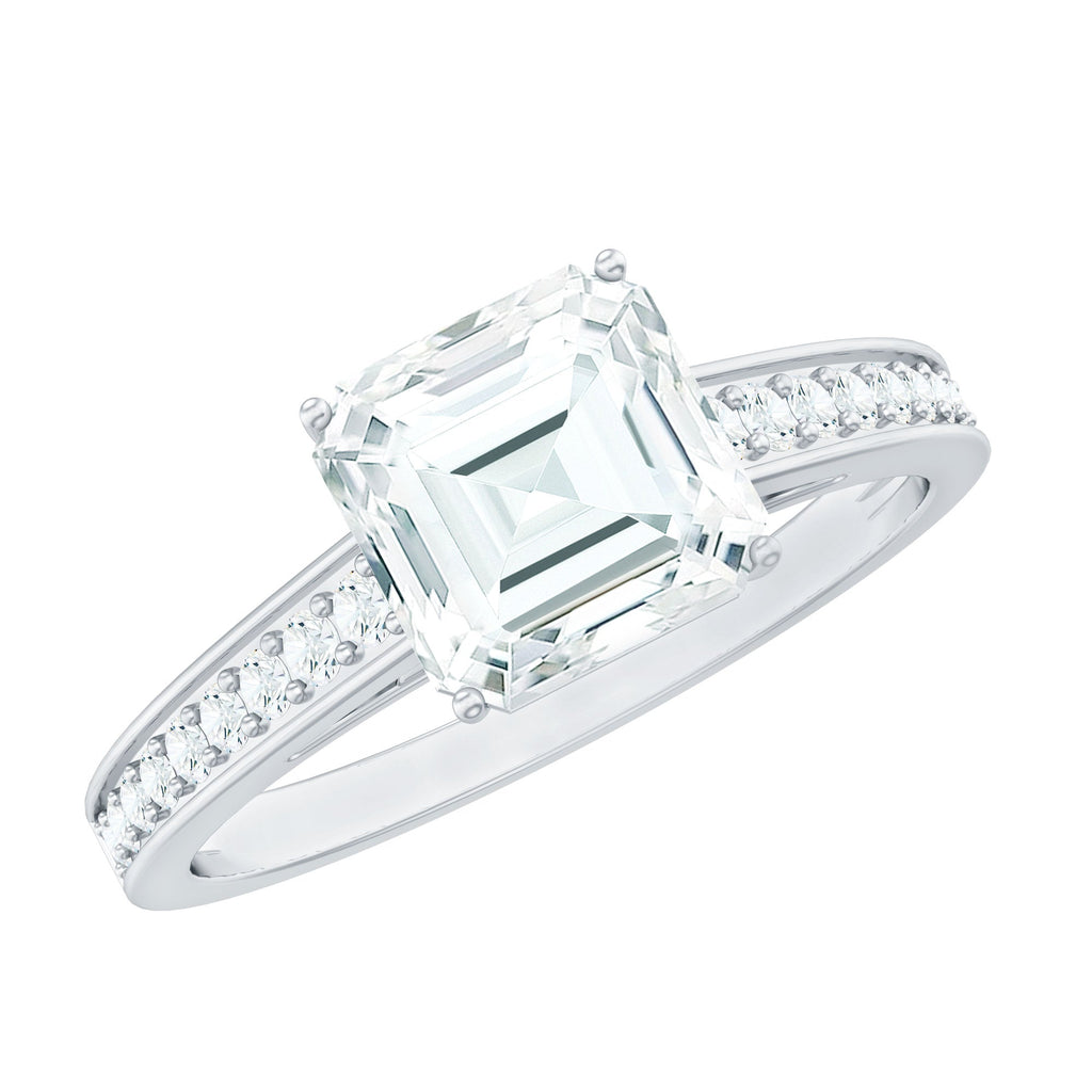 Asscher Cut 8 MM Moissanite Solitaire Engagement Ring with Side Stones