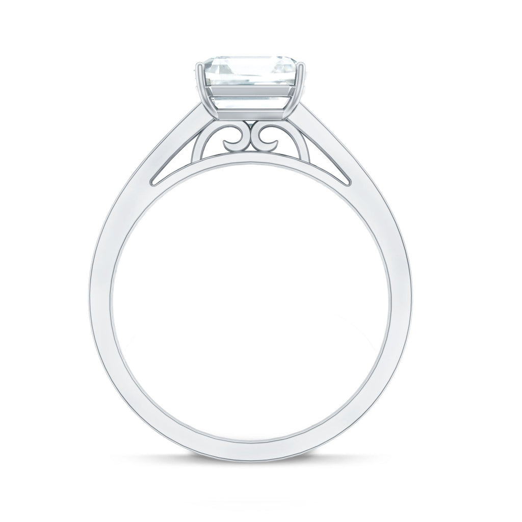 Asscher Cut 8 MM Moissanite Solitaire Engagement Ring with Side Stones
