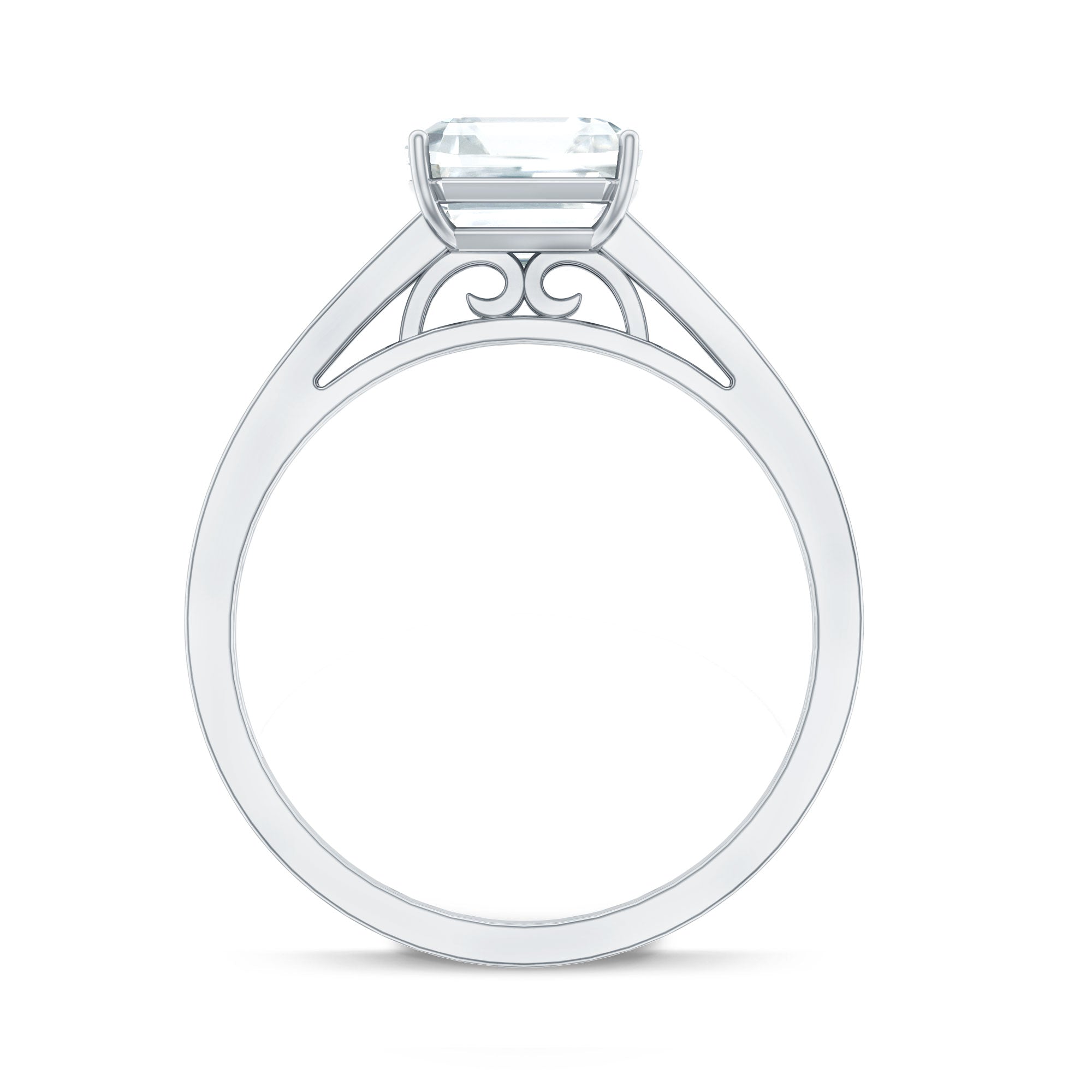 Asscher Cut 8 MM Moissanite Solitaire Engagement Ring with Side Stones