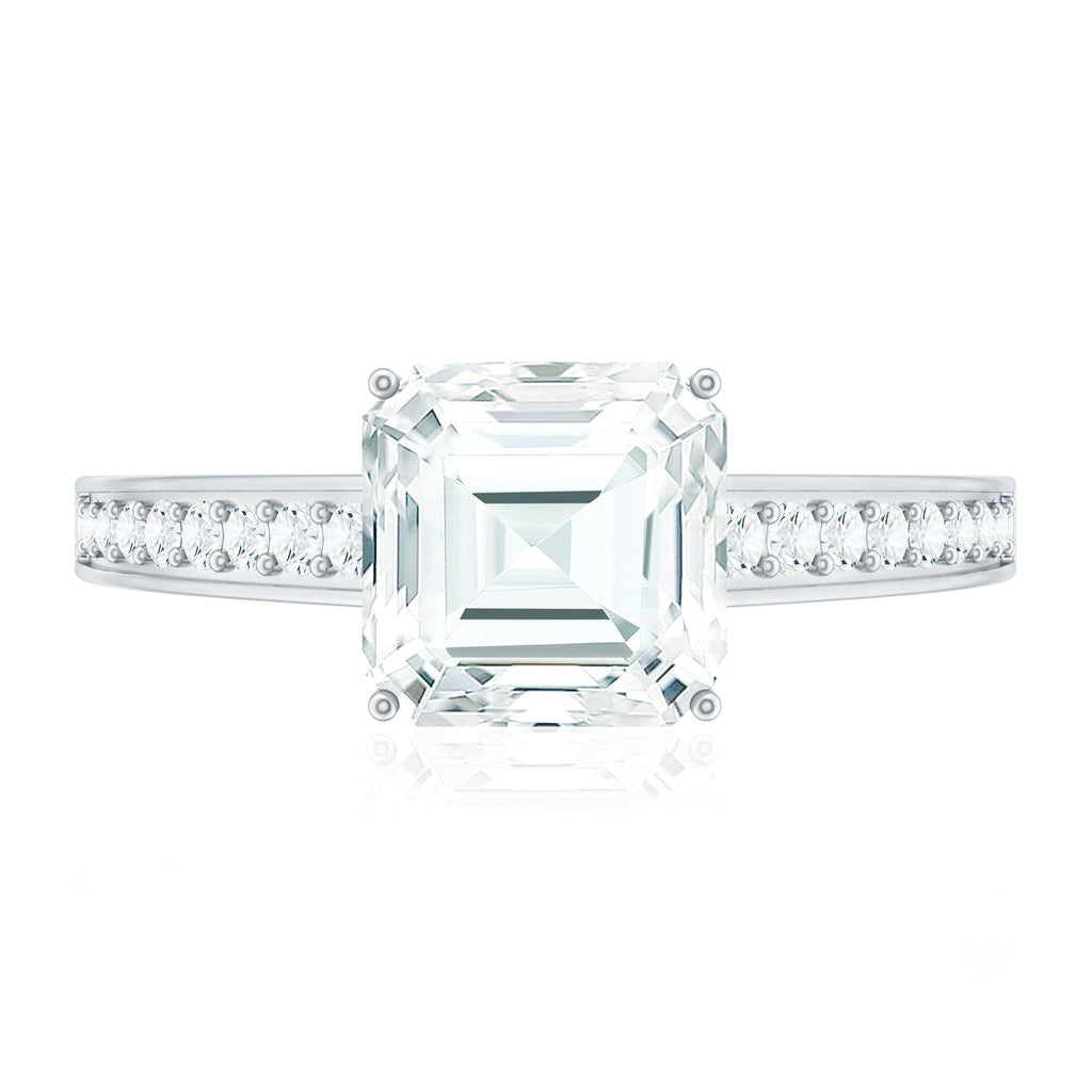 Asscher Cut 8 MM Moissanite Solitaire Engagement Ring with Side Stones
