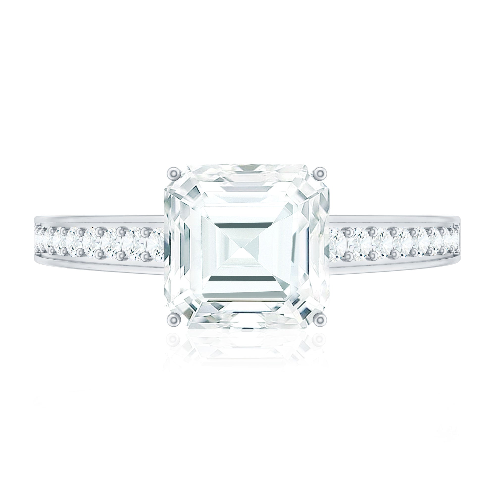 Asscher Cut 8 MM Moissanite Solitaire Engagement Ring with Side Stones