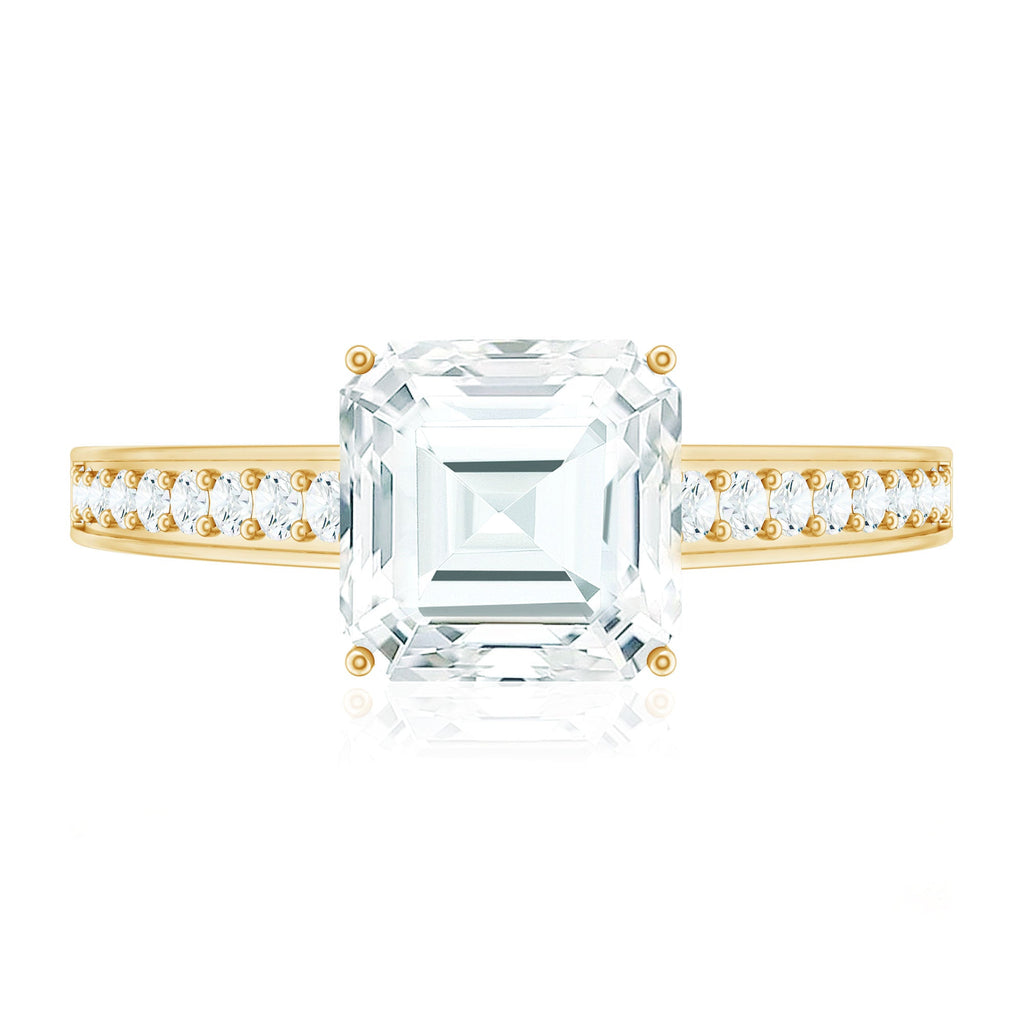 Asscher Cut 8 MM Moissanite Solitaire Engagement Ring with Side Stones