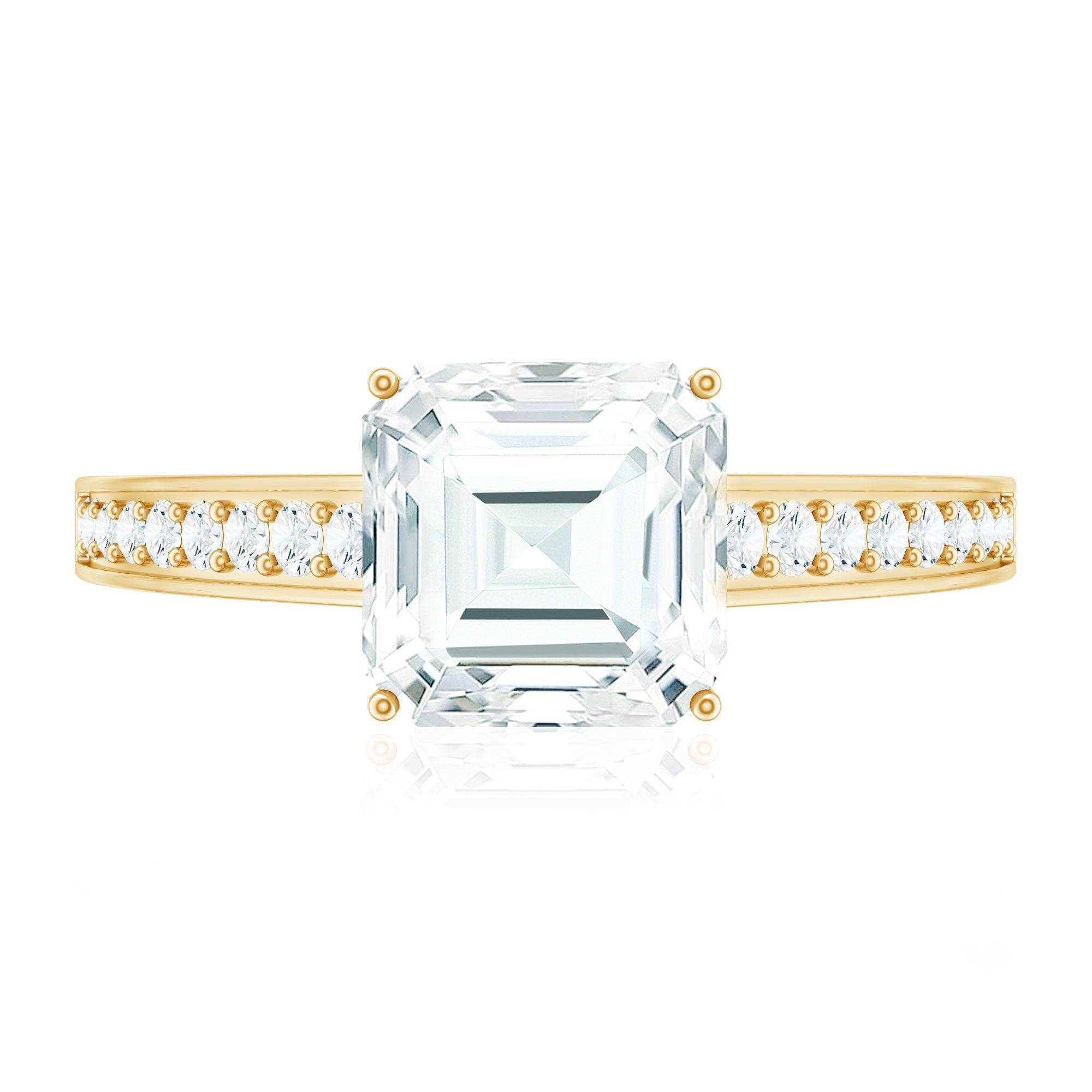 Asscher Cut 8 MM Moissanite Solitaire Engagement Ring with Side Stones