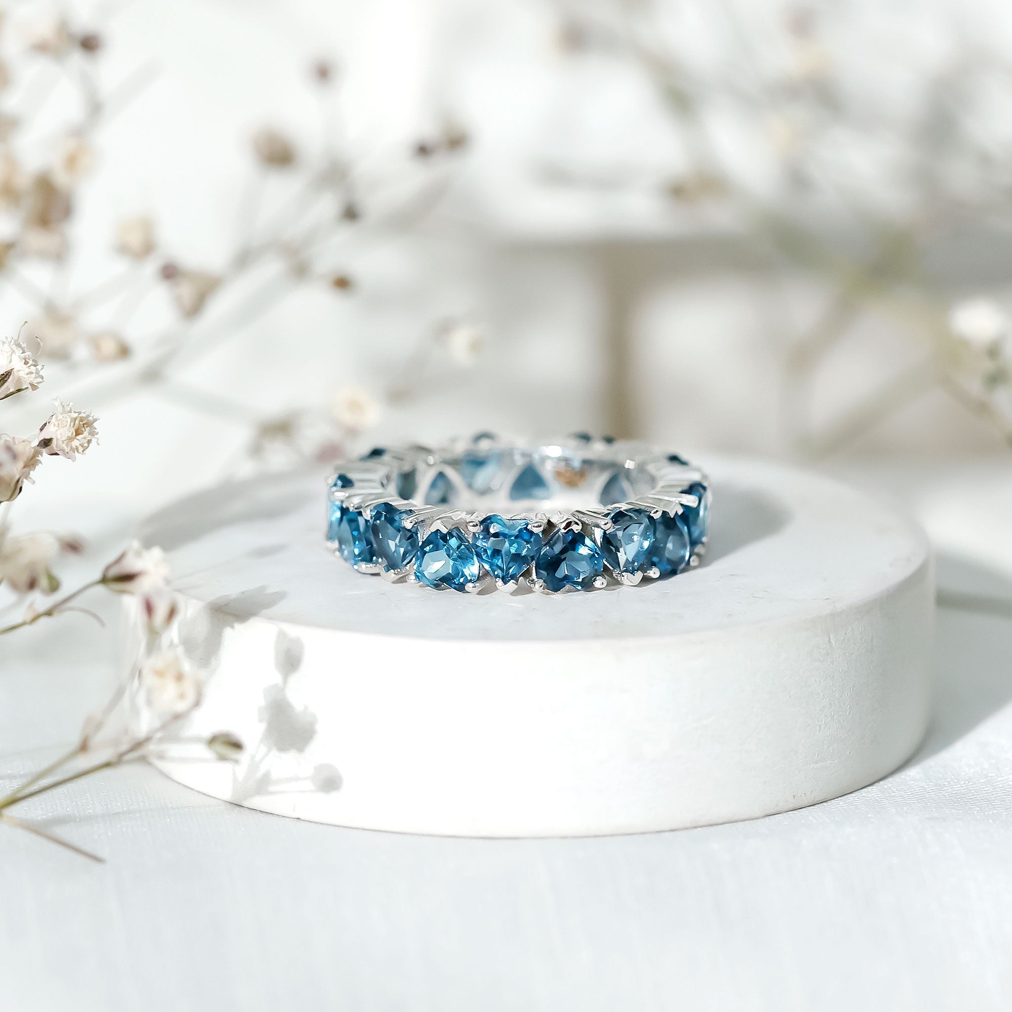 London Blue Topaz Heart Eternity Band Ring