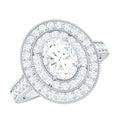 Milgrain Embellished Oval Moissanite Double Halo Engagement Ring