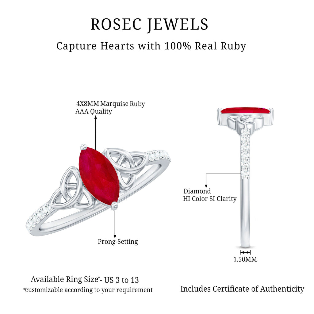 Marquise Cut Solitaire Ruby Celtic Knot Ring with Diamond