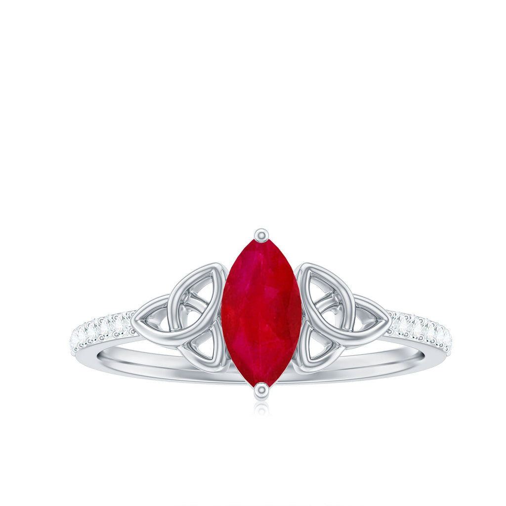 Marquise Cut Solitaire Ruby Celtic Knot Ring with Diamond