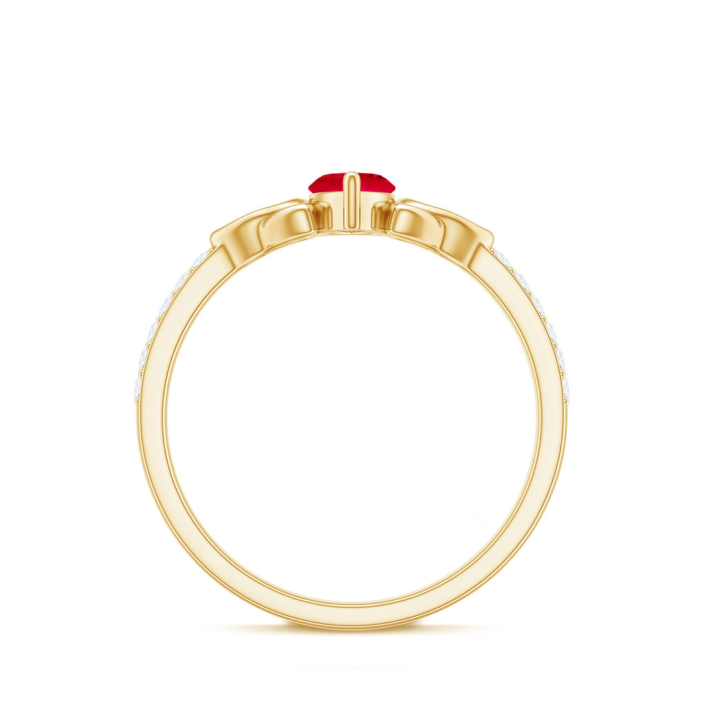 Marquise Cut Solitaire Ruby Celtic Knot Ring with Diamond